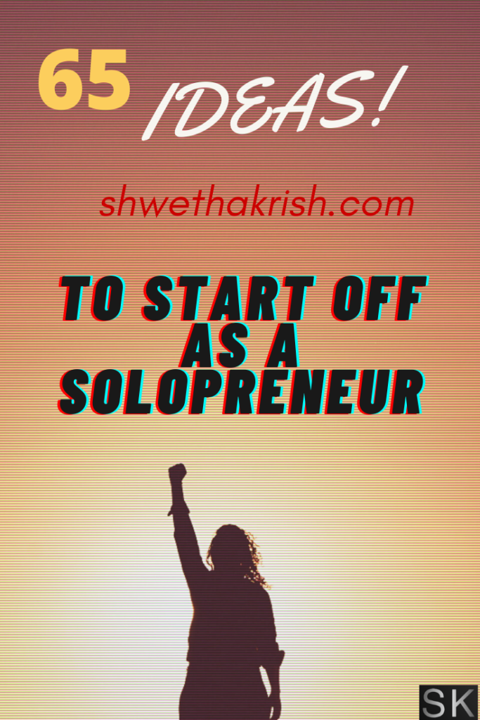 data-pin-description="a lady with one hand up and 65 Ideas to start off as a solopreneur"